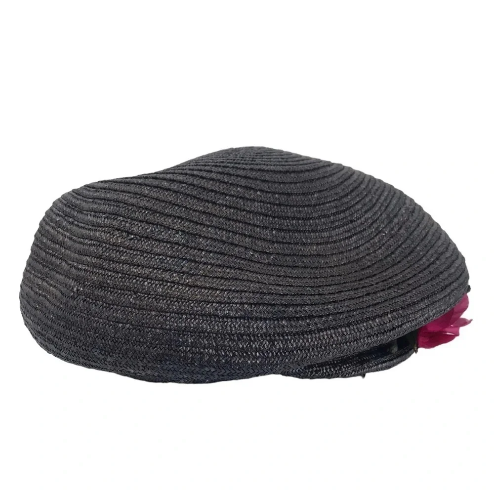 1940s BONWIT TELLER JEAN BARTHET STRAW HAT THE NEWS BOY WITH FLOWER FRENCH MADE